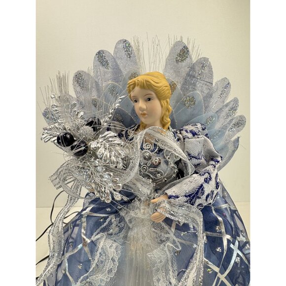 Fiber Optic Light-Up Angel Tree Topper Porcelain Blue Color-changing Christmas - Picture 3 of 16